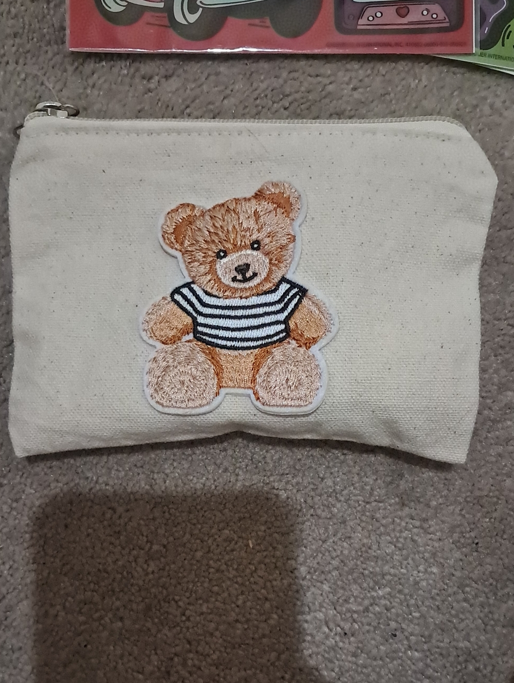 Teddy Patch Canvas Kids Coin Purse - Beige